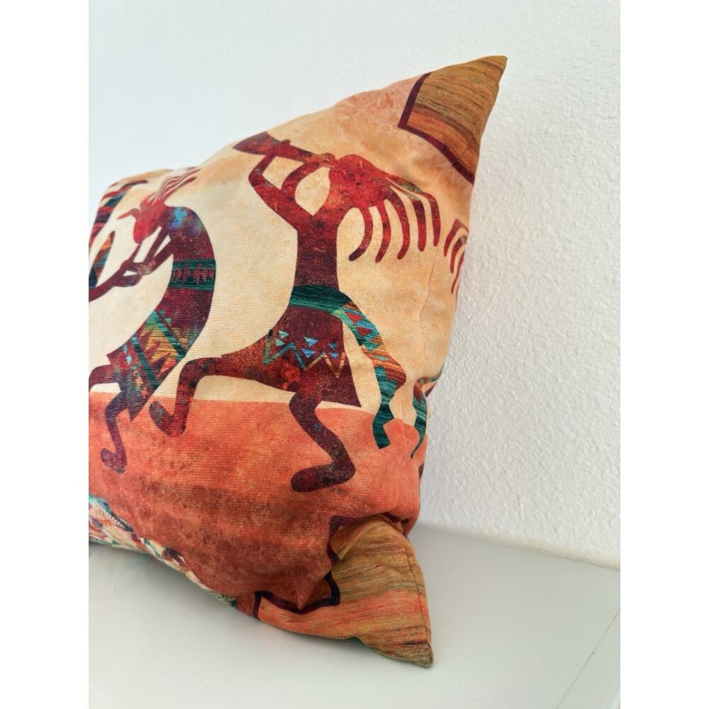 Southwestern Kokopelli Square Throw Pillow 16x16 Soft Fabric Double-Sided 16” - Picture 4 of 10